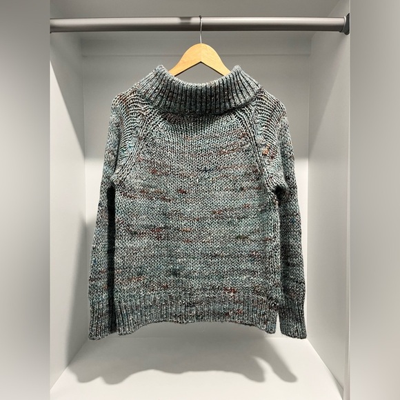 Anthropologie Moth Light Blue Chunky Knit Alpaca Wool Blend Mock Neck Sweater S - Picture 1 of 8